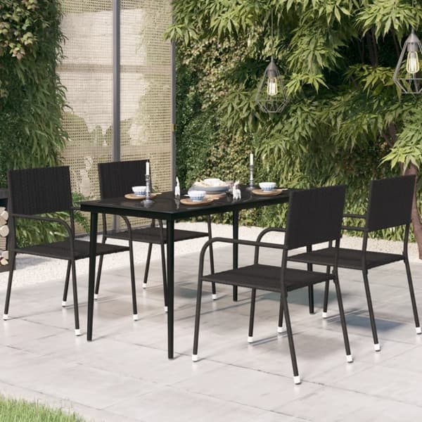 vidaXL Puutarhan ruokapöytä musta 140x70x74 cm teräs ja lasi