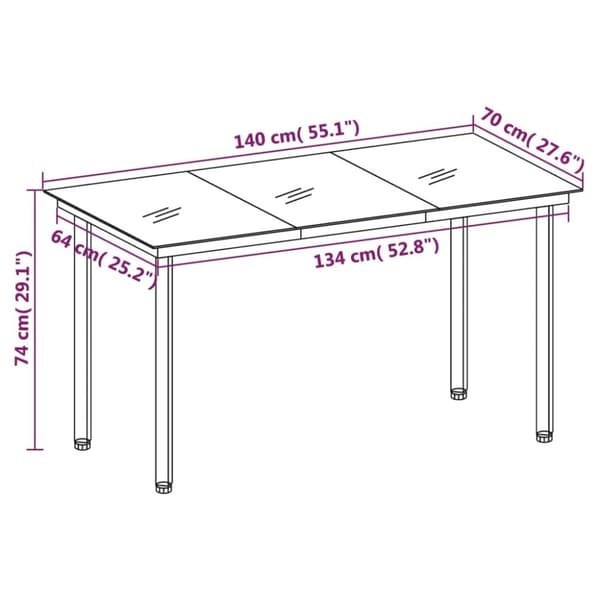 vidaXL Trädgårdsbord svart 140x70x74 cm stål och glas