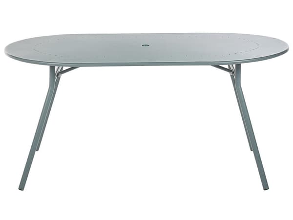 Havebord i Blå Metal 160 x 90 cm med Hul til Parasol Moderne Udendørs Lang Oval Bordplade Minimalistisk Terrasse Altan Indretning