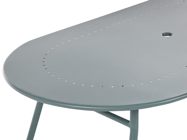 Havebord i Blå Metal 160 x 90 cm med Hul til Parasol Moderne Udendørs Lang Oval Bordplade Minimalistisk Terrasse Altan Indretning