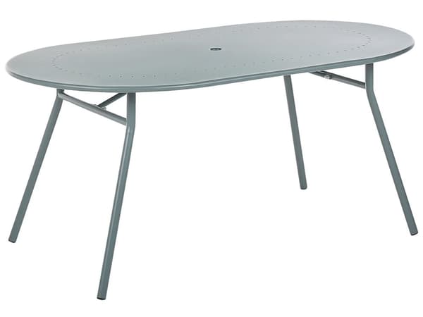 Havebord i Blå Metal 160 x 90 cm med Hul til Parasol Moderne Udendørs Lang Oval Bordplade Minimalistisk Terrasse Altan Indretning