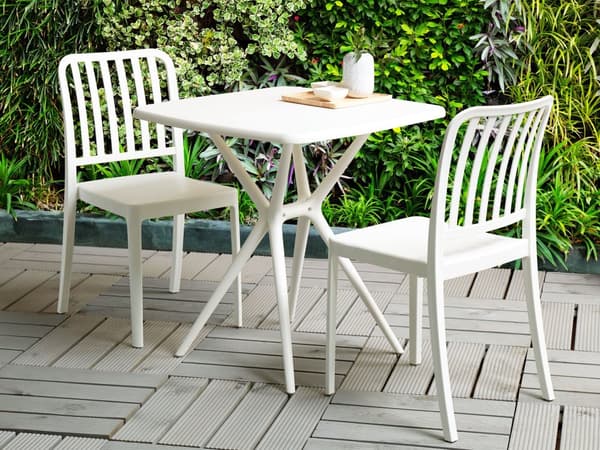Trädgård Bistro Matbord Vit Plast 70 x 70 cm Utomhus Väderbeständig