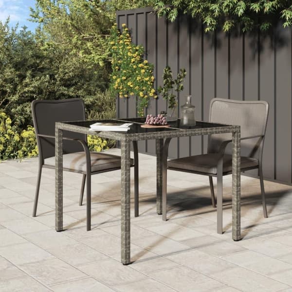 vidaXL havebord 90x90x75 cm hærdet glas og polyrattan grå