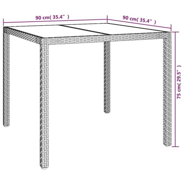 vidaXL havebord 90x90x75 cm hærdet glas og polyrattan grå