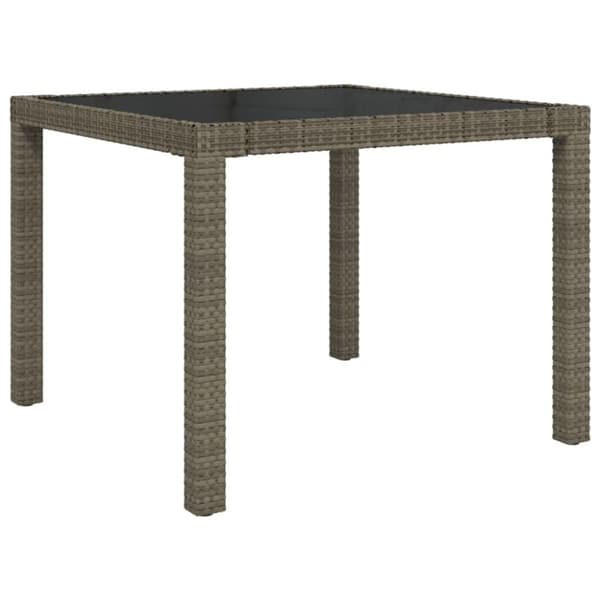 vidaXL havebord 90x90x75 cm hærdet glas og polyrattan grå