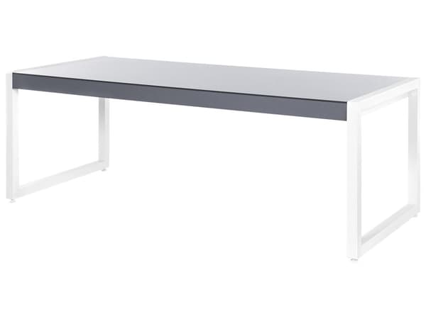 Utendørs spisebord Grå Aluminium 210 x 90 cm Plass til 6 personer Hvite ben Herdet glass UV-bestandig Moderne design Hagemøbler