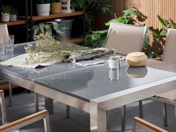 Hagebord Grå Sølv 180 x 90 x 74 cm Bordplate i granitt Rustfritt stål 6 personer Hagemøbler Spisebord
