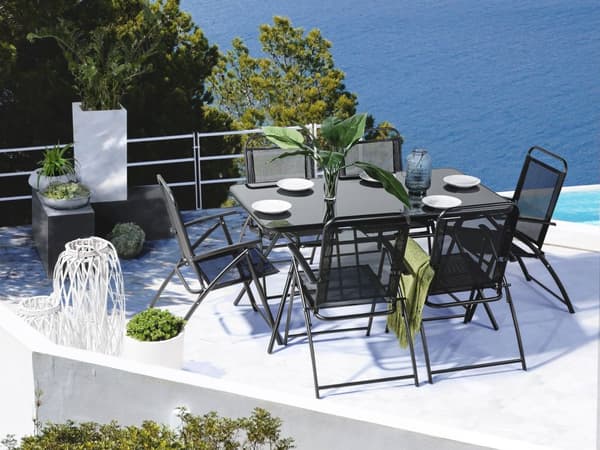 Hagebord Svart Sikkerhetsglass Stål 140 x 80 cm Balkongterrasse Moderne Hage