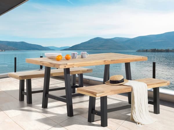 Spisebord akasietre lyst tre/svart 170 x 80 cm utendørs innendørs