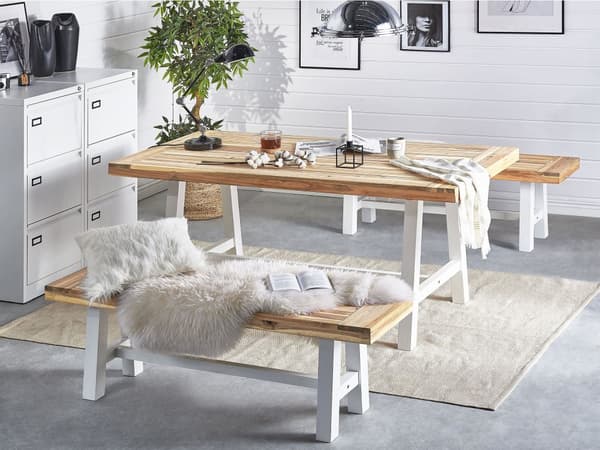 Spisebord akasietre lyst tre/hvit 170 x 80 cm utendørs innendørs