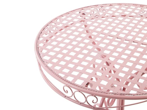 Terrassebord Rosa Pulverlakkert Metallramme 74 x 70 cm Moderne Retro Flettet Rør med Scrollwork Aksent til Terrasse og Hage Italiensk Dekor