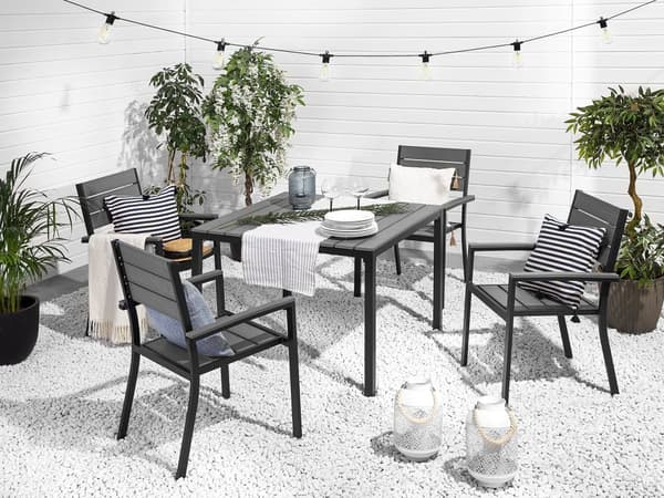 Hagebord i grå og svart aluminium, værbestandig og moderne