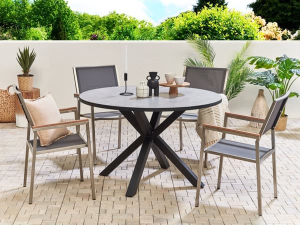 Hagebord Svart Grå Aluminium Glass ø 120 cm 4 personer Spisebord Utendørs Moderne
