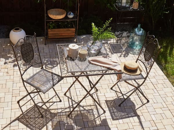 Hage Bistrosett Svart Jern Sammenleggbart Metall 70 x 70 cm Utendørs UV-bestandig Franks Retro Stil