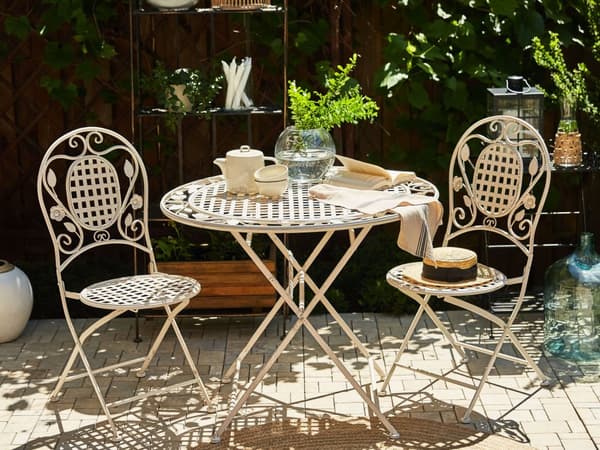 Hagebord Off-White Strykejern Sammenleggbart Distressed Metall Rund 90 cm for 4 Utendørs UV Rustmotstand Fransk Retro Stil