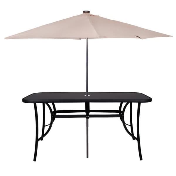 SPRINGOS® trädgårdsbord med glasskiva och parasollhål 90 x 150 cm - Svart - Design - Metall
