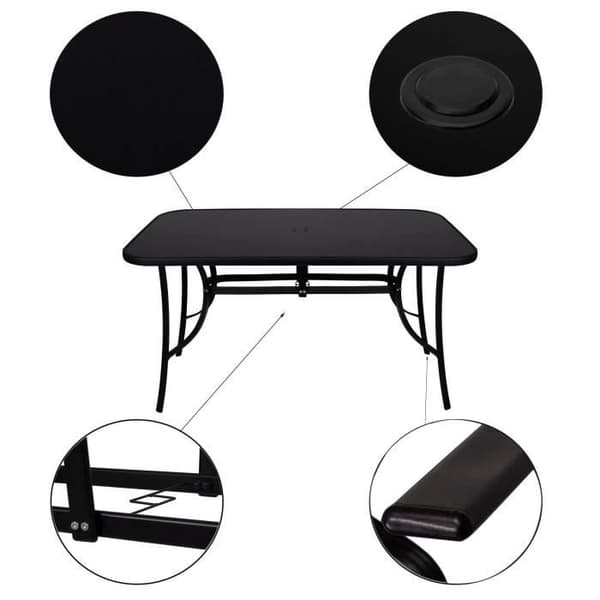 SPRINGOS® trädgårdsbord med glasskiva och parasollhål 90 x 150 cm - Svart - Design - Metall