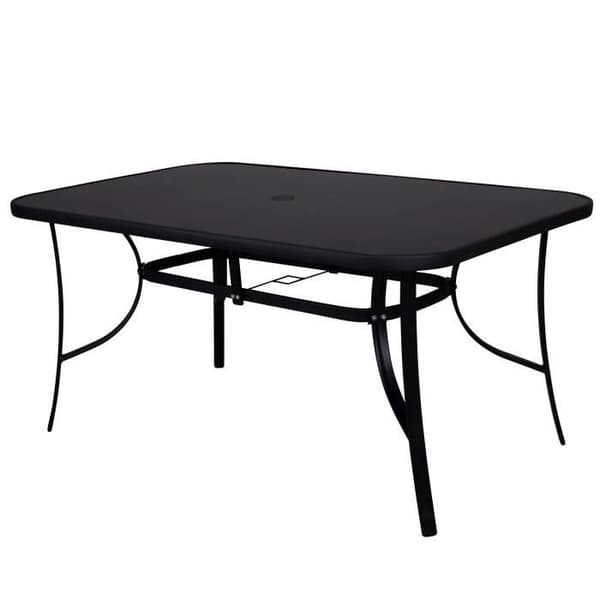 SPRINGOS® trädgårdsbord med glasskiva och parasollhål 90 x 150 cm - Svart - Design - Metall