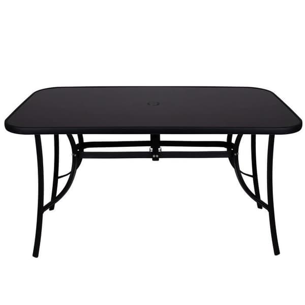 SPRINGOS® trädgårdsbord med glasskiva och parasollhål 90 x 150 cm - Svart - Design - Metall