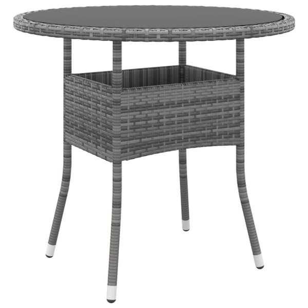 vidaXL Utebord Ø80x75 cm Härdat glas och konstrotting grå