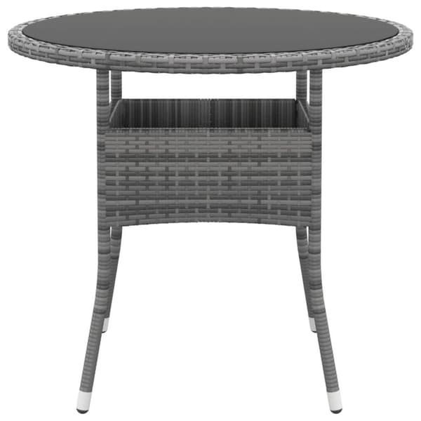 vidaXL Utebord Ø80x75 cm Härdat glas och konstrotting grå