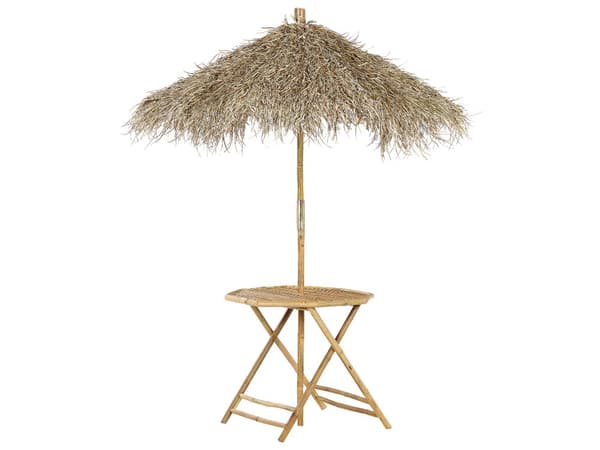 Bambus Bistrobord med Paraply Naturtræ 85 x 80 cm Sammenklappeligt Indendørs Udendørs Sofabord
