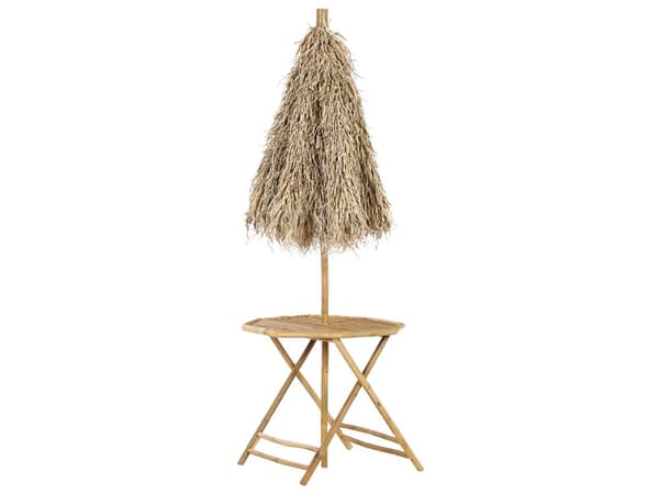 Bambu Bistrobord med Parasoll Naturligt trä 85 x 80 cm Fällbart Inomhus Utomhus Soffbord