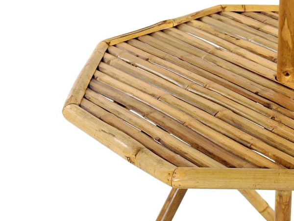 Bambu Bistrobord med Parasoll Naturligt trä 85 x 80 cm Fällbart Inomhus Utomhus Soffbord