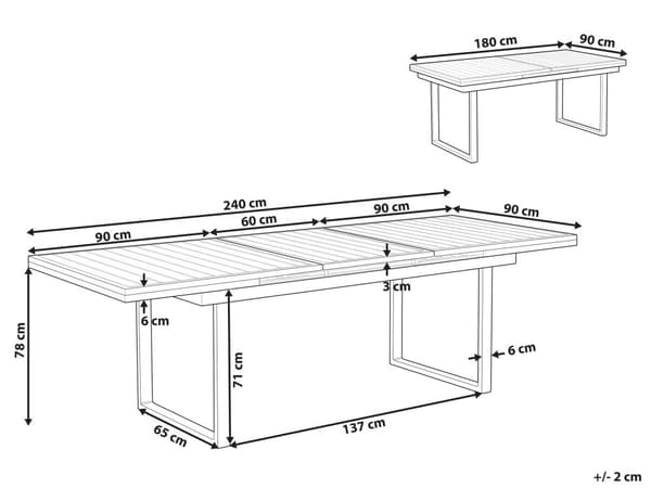 Havebord Sort Aluminium 180/240 x 90 cm Udtrækkelig Plade Udendørs Spisebord