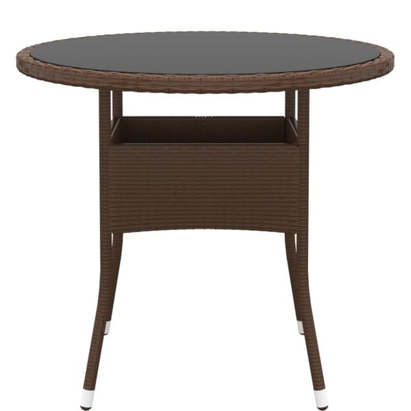 vidaXL havebord Ø80x75 cm hærdet glas og polyrattan brun