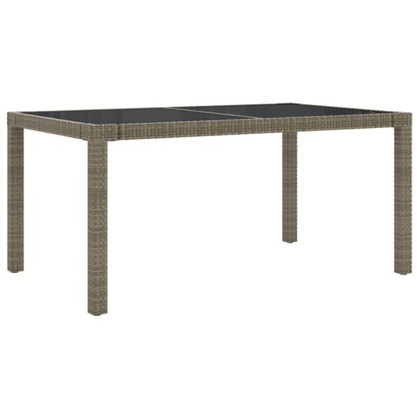 vidaXL havebord 150x90x75 cm hærdet glas og polyrattan grå