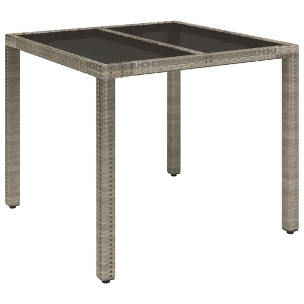 vidaXL Trädgårdsbord med glasskiva grå 90x90x75 cm konstrotting