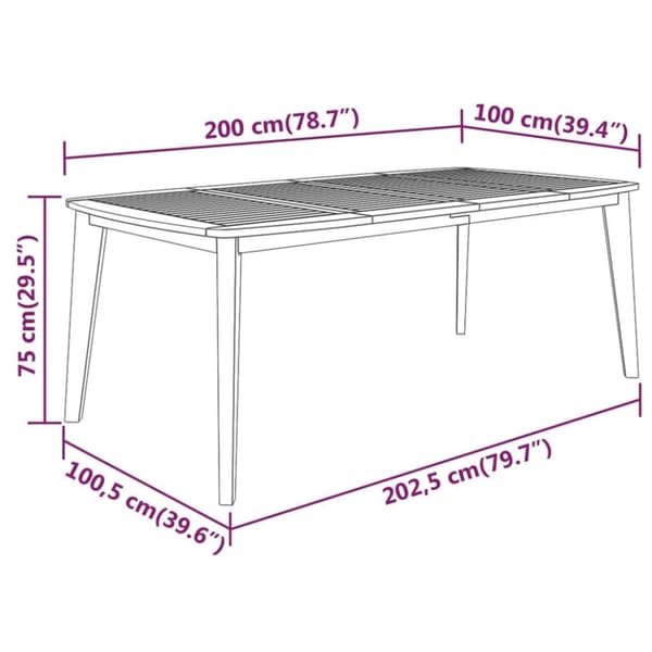 vidaXL Trädgårdsbord 200x100x75 massivt akaciaträ