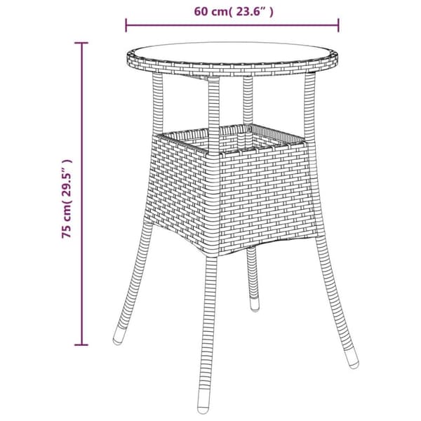 vidaXL havebord Ø60x75 cm hærdet glas og polyrattan grå