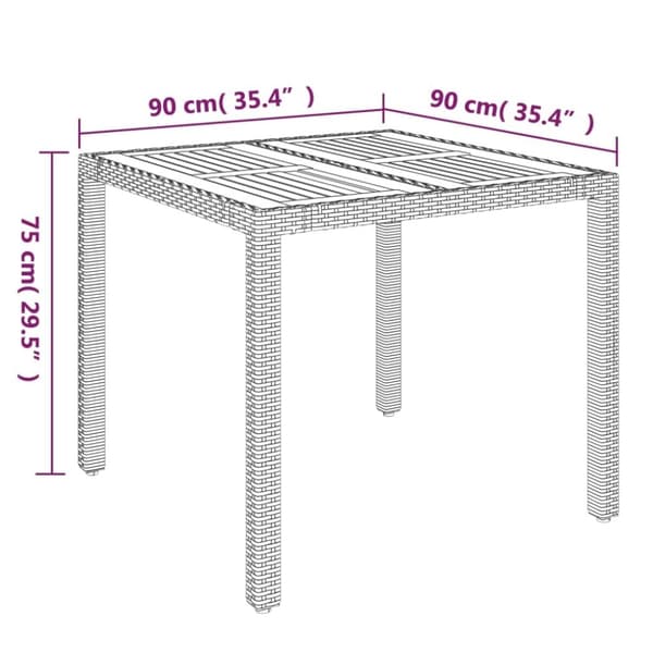 vidaXL havebord med træplade 90x90x75 cm polyrattan sort