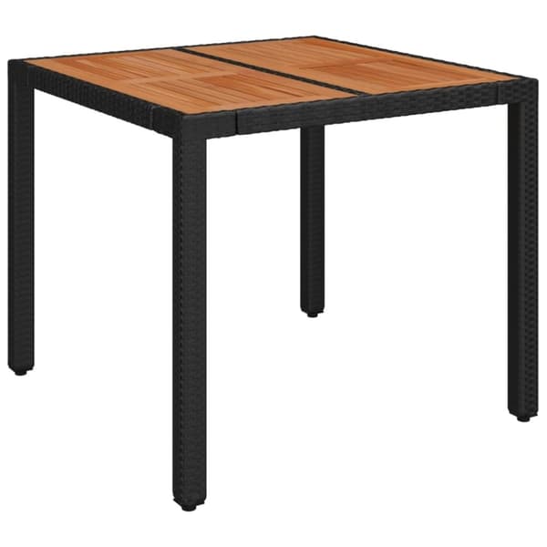 vidaXL havebord med træplade 90x90x75 cm polyrattan sort