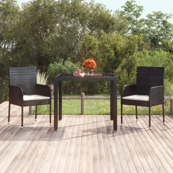 vidaXL havebord med glastop 90x90x75 cm polyrattan sort