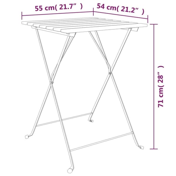 vidaXL Sammenleggbart bistrobord 55x54x71 cm heltre teak og stål
