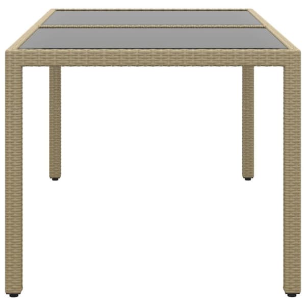 vidaXL havebord 150x90x75 cm hærdet glas og polyrattan beige