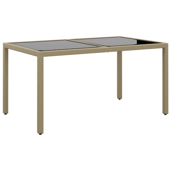 vidaXL havebord 150x90x75 cm hærdet glas og polyrattan beige