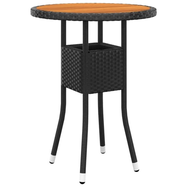 vidaXL Puutarhapöytä Ø60x75 cm akaasiapuu ja polyrottinki musta