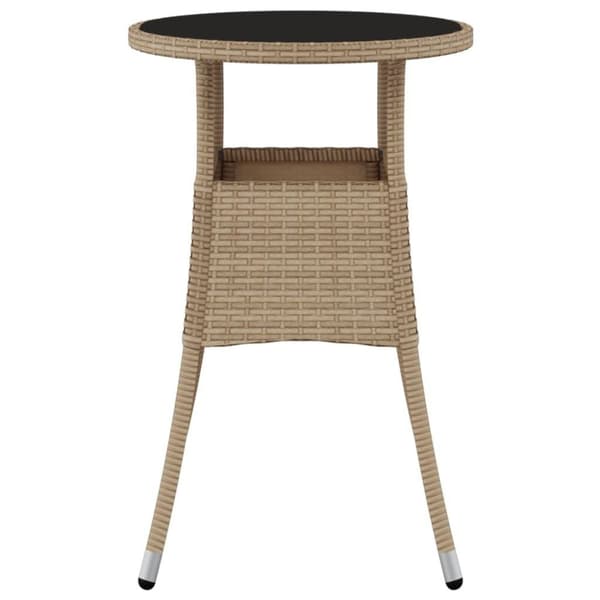 vidaXL havebord Ø60x75 cm hærdet glas og polyrattan beige