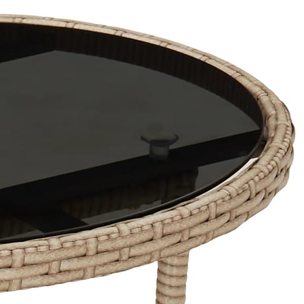 vidaXL havebord Ø60x75 cm hærdet glas og polyrattan beige