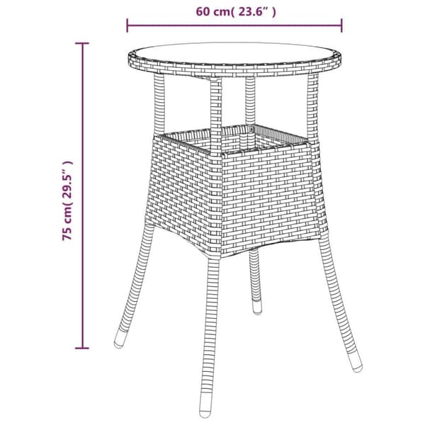vidaXL havebord Ø60x75 cm hærdet glas og polyrattan beige