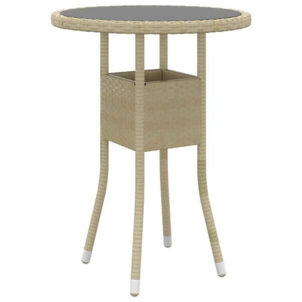 vidaXL havebord Ø60x75 cm hærdet glas og polyrattan beige