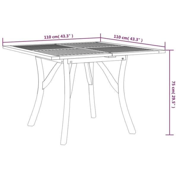 vidaXL Hagebord 110x110x75 cm heltre akasie