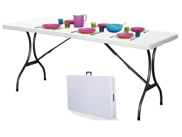 Utefällbart bord 180 x 70 cm Vit – Fällbart till en resväska