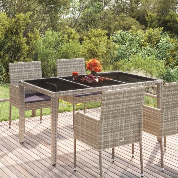 vidaXL Puutarhapöytä lasipöytälevy harmaa 150x90x75 cm polyrottinki