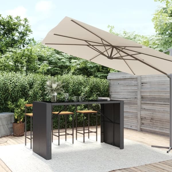 vidaXL barbord med glasplade 185x80x110 cm polyrattan sort