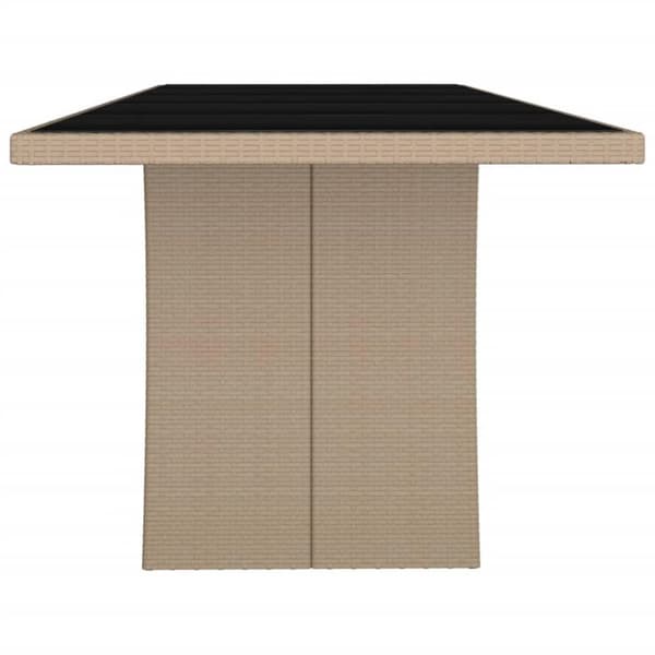 vidaXL havebord med glasbordplade polyrattan og hærdet glas beige